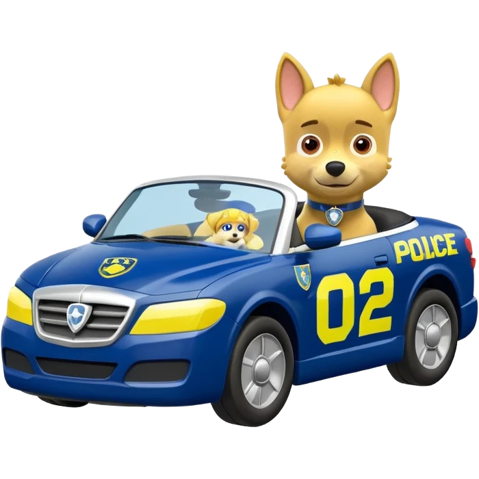 Police Coventible With Body Color Is Navy, White And Lemon Yellow With Symbol Is Lemon Yellow PawPatrol Chase Symbol With Number Is 02 emoji