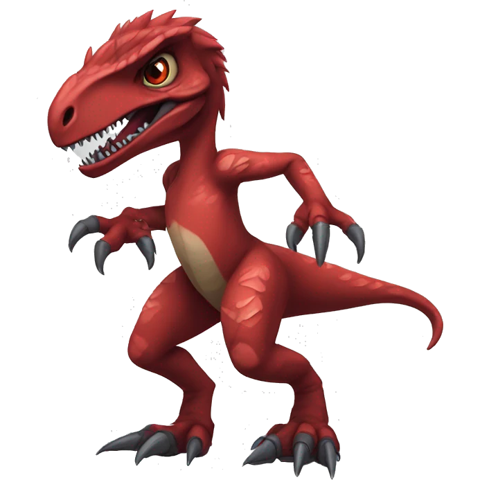 Red edgy badass velociraptor Digimon full body emoji