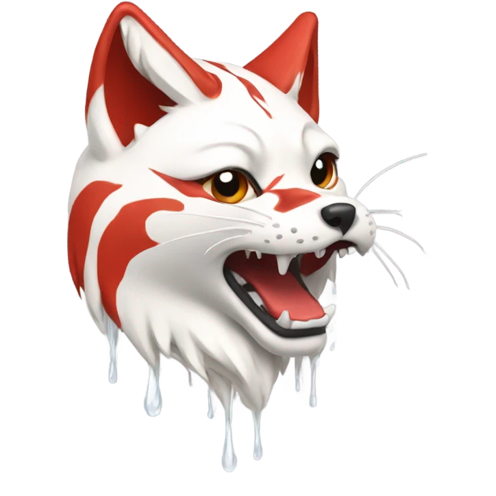 Red and white katsune head crying emoji