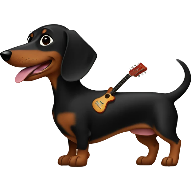 black and brown dachshund with a guitar emoji