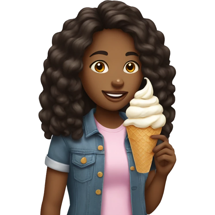 Black teen girl is eating ice cream emoji