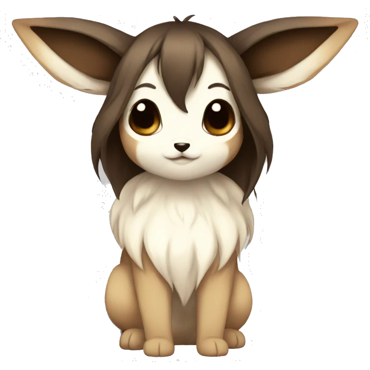 Kawaii Pale Shiny Eevee with dark brown long emo hair covering her eyes Full Body emoji