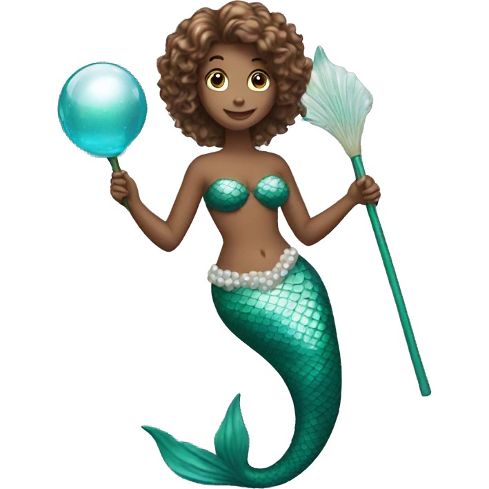 a mermaid holding a pearl stick emoji