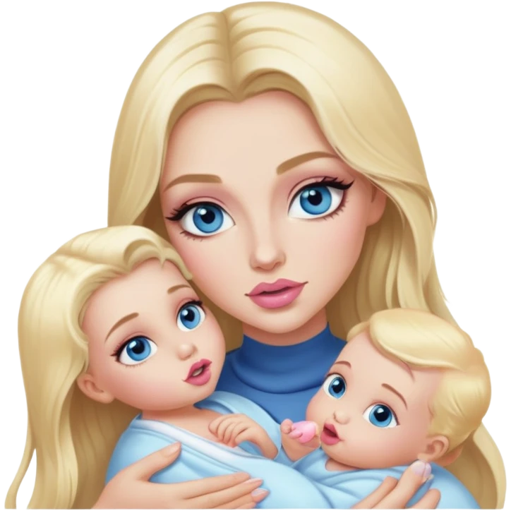 Blonde baddie with long hair Pretty makeup long lashes blue  eyes ,   light pink lips feeding baby emoji