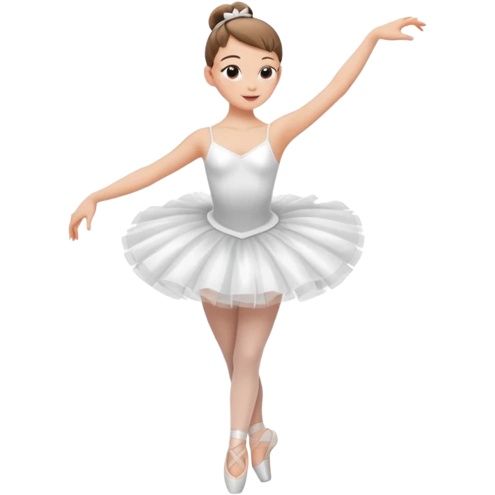 A ballerina dancing with point shoes and in a white tutu with a ribbon on her waist, she has a slick bun and a great posture emoji