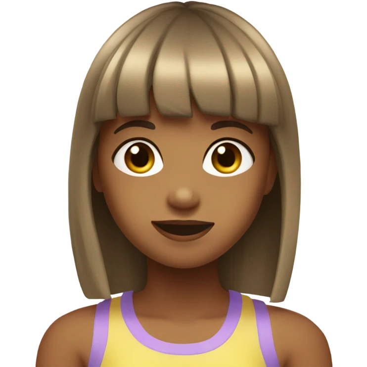 girl with bangs and long brown hair wearing a pastel yellow tank top emoji