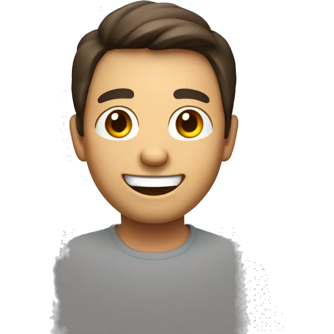 digital 3D-style emoji with a cheerful expression, showing a wide smile and bright eyes. The emoji should have medium-toned skin and short, dark brown hair styled neatly emoji