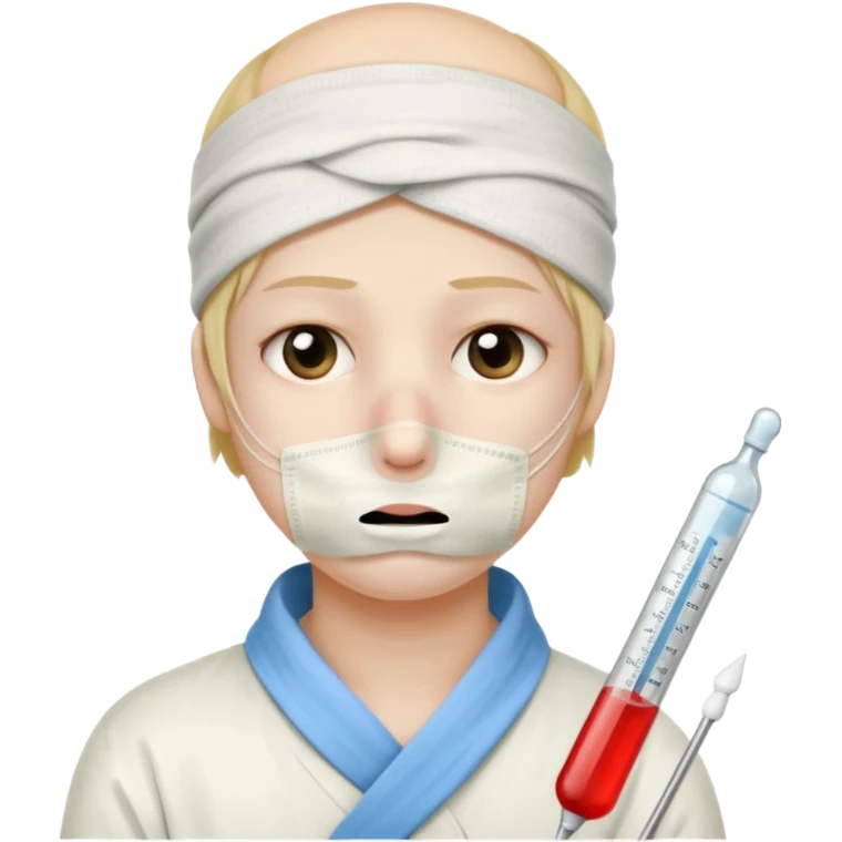 sick person with a termometer on her mouth and a bandage on the head emoji
