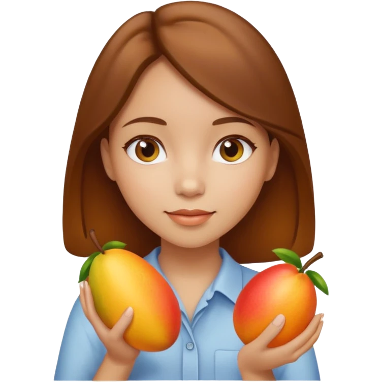 A brown hair girl holding a mango emoji