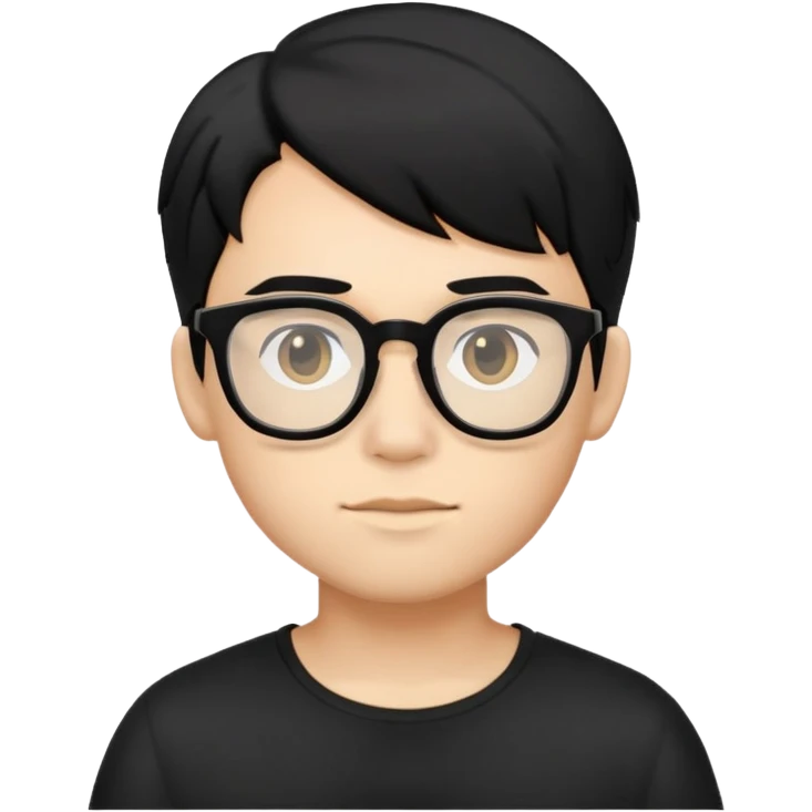 Boy black hair and black cloth with glasses  emoji