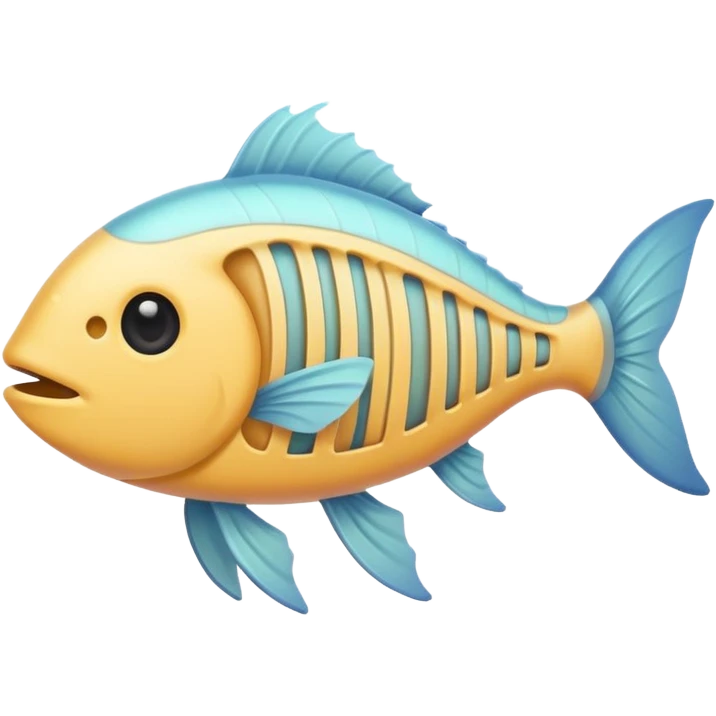 A simple emoji-style fishbone — cartoon look, clean outline, pastel colors, with a rounded fish head, hollow eye, and clear rib bones leading to a tail. Minimal, cute, and high contrast without any cat shown emoji