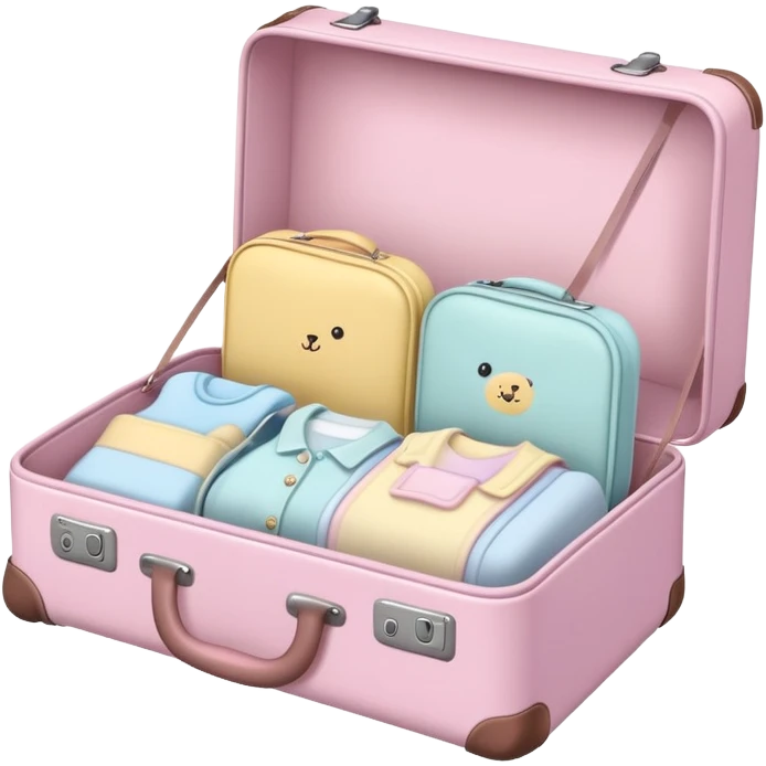 Small cute baby suitcase with baby designs, pastel colors emoji