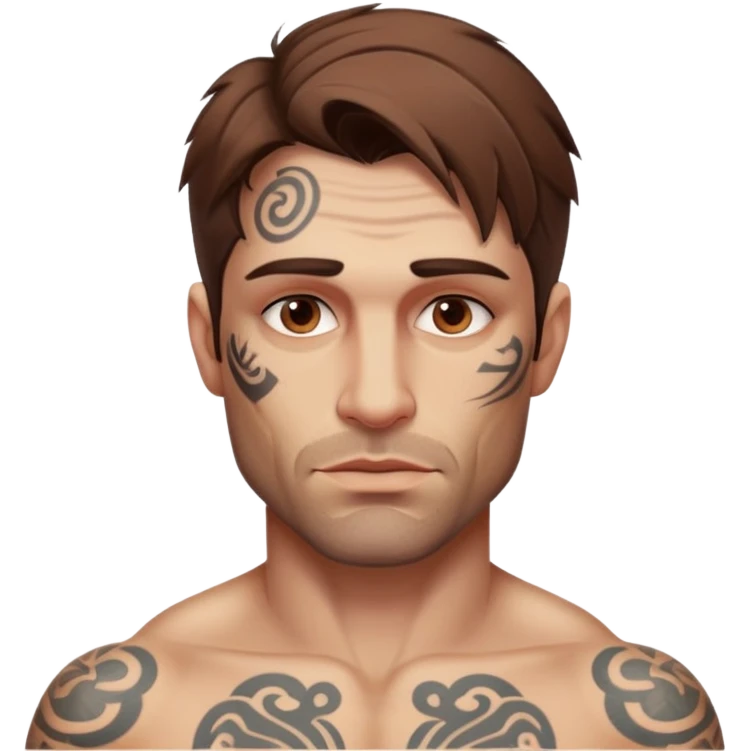 sexy italian man, 38 years old, brown hair and a rough face with a wrinkle or two, tattoos on his body, but emoji is only from the chest upward. topless! emoji