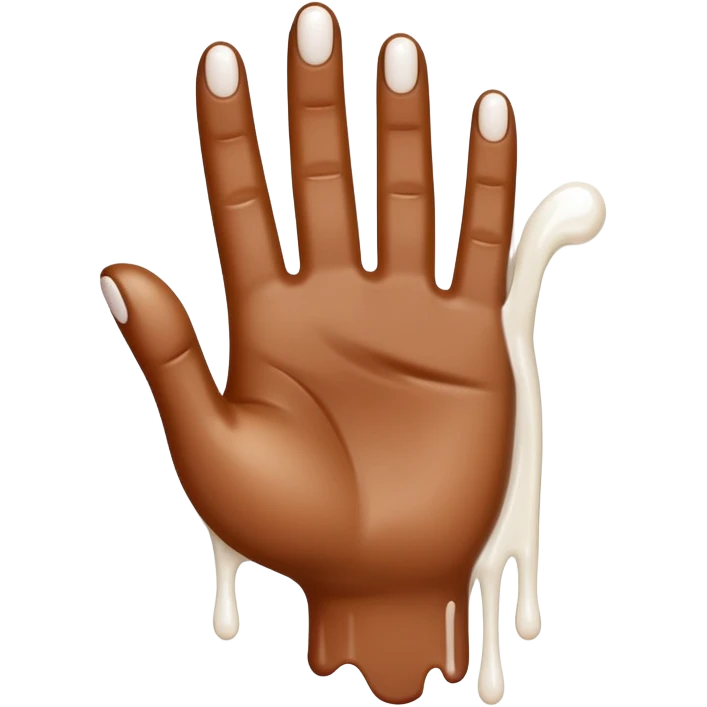 Brown hand with fingers extended with white liquid emoji