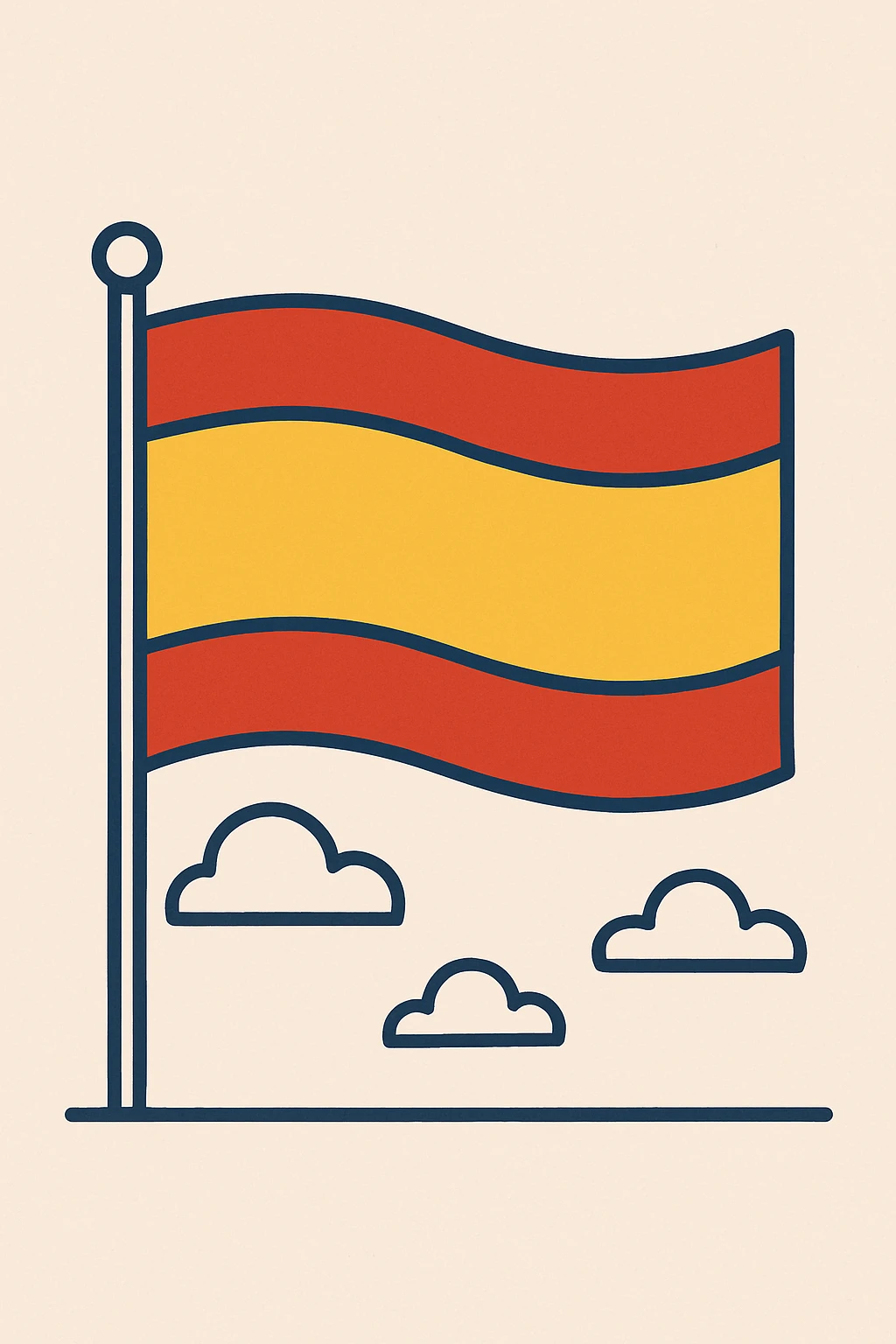 flag of Spain, classic look, red and yellow stripes, no coat of arms, flat style emoji