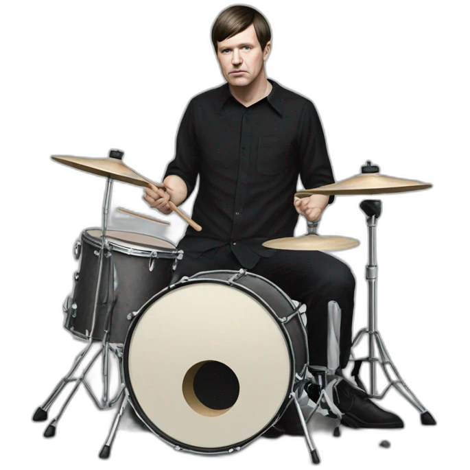 photo realistic Stephen Morris from Joy Division, playing drums, full body front view emoji
