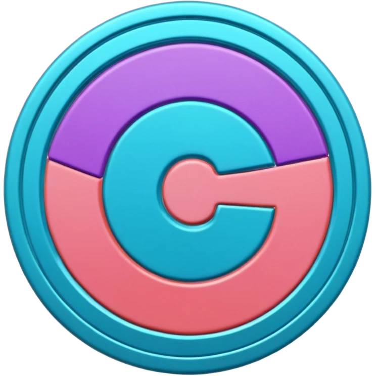 
One  Rotate 45 degree 3d credit coin color in in gradient of turquoise, blue, pink, purple, and coral emoji