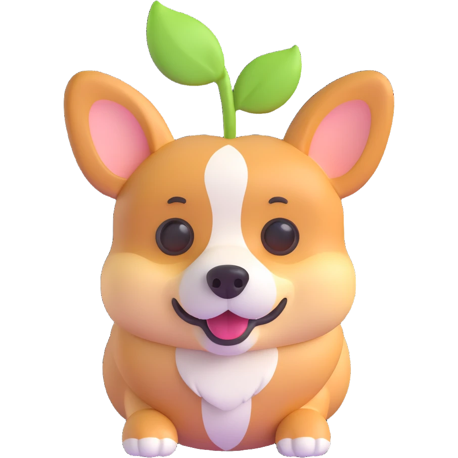 Create a 3D apple emoji style version of a corgi dog, no background, clean and simple design typical of 3D apple emojis. emoji