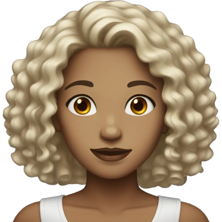 Light brown eyes female with black curly hair and light skin tone emoji
