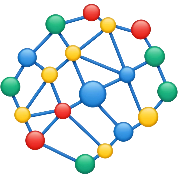 Several different symbols (graph, drawing, abstract form) connected by thin lines into a single structure that emphasizes interaction. emoji