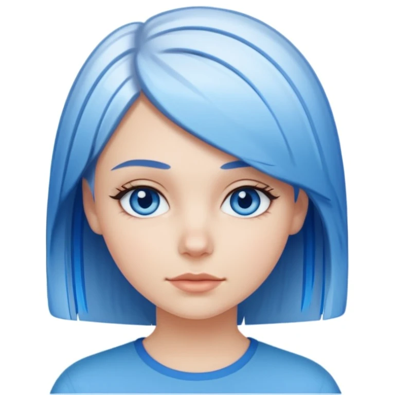 White Girl with straight short layered hair with blue streaks, blue eyes emoji