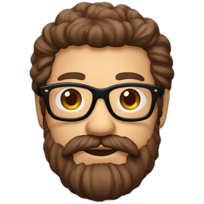 Un homme avec des lunettes et avec grande barbe et beaucoup de cheveuxa couleur marron emoji