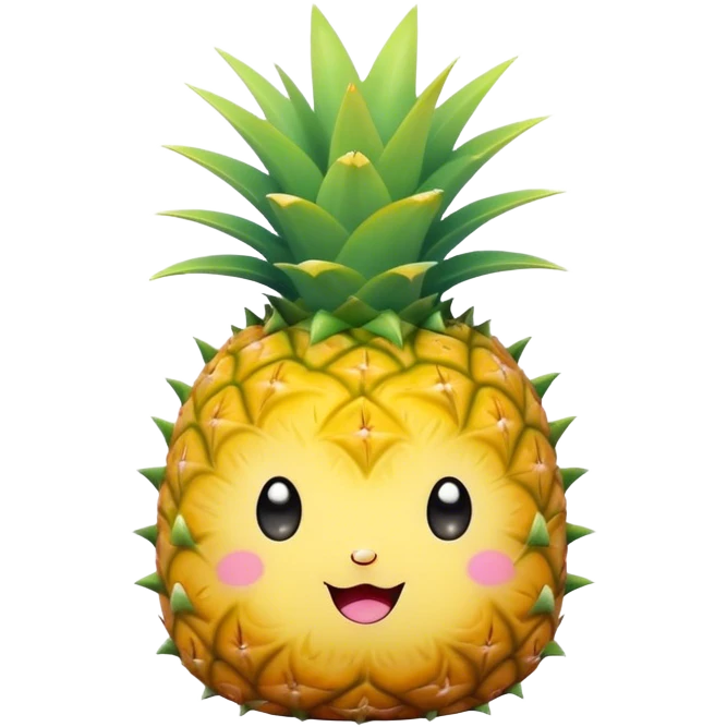 Cute Kawaii Pineapple, tiny and round, bright golden yellow with a spiky green top, chubby cheeks, playful winking expression, soft pastel textures, sweet and tropical vibes! emoji