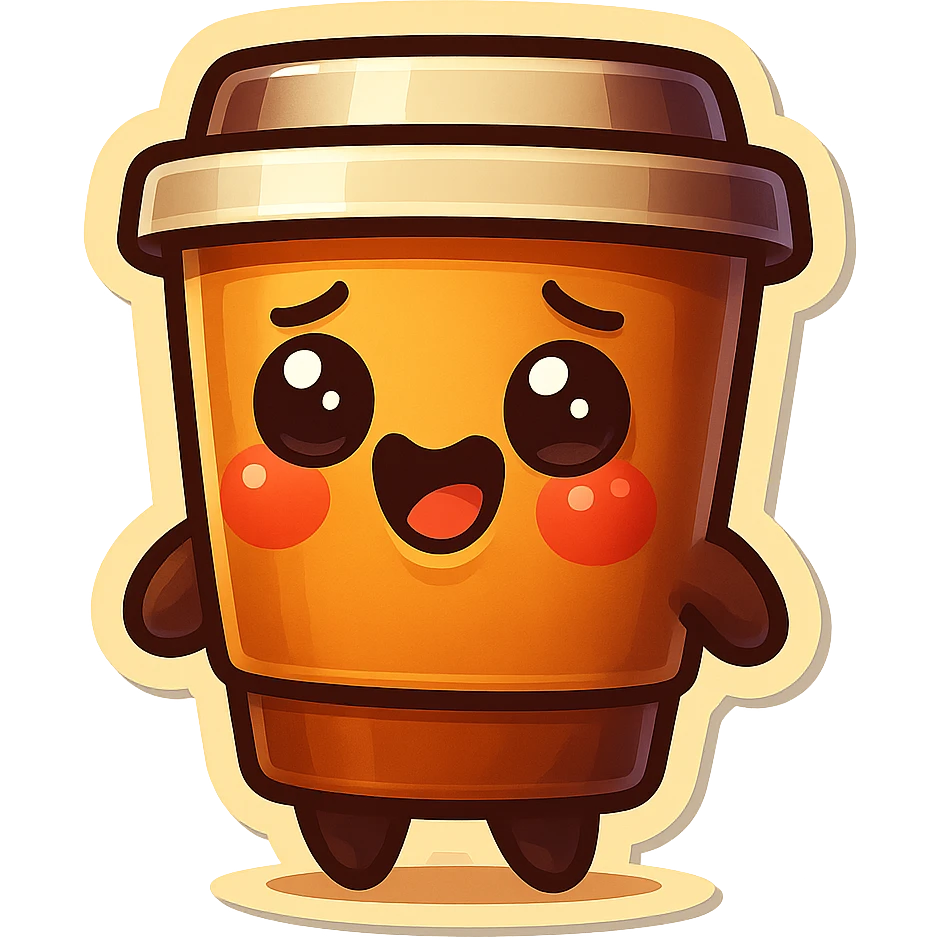 Tall coffee cup, dramatic, nervous laugh emoji