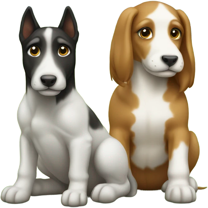A puppy sitting next to a horse standing up emoji