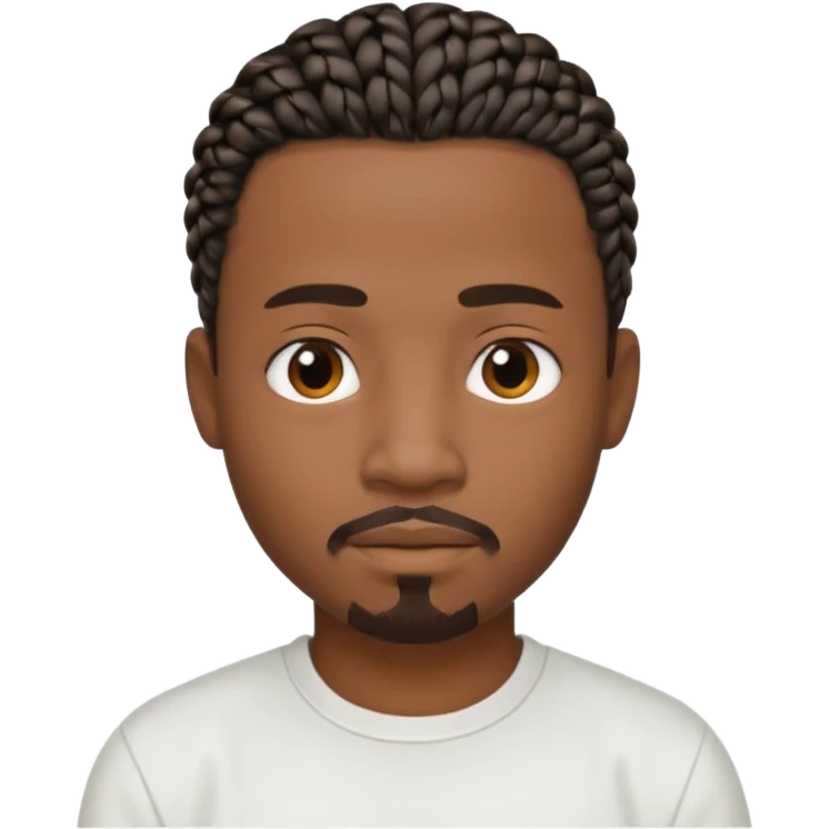 Hazme un emoji de un hombre negro con trenzas cortas, camiseta blanca y una pequeña perilla emoji