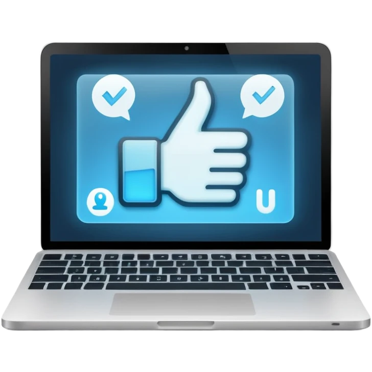 laptop screen with a like symbol emoji