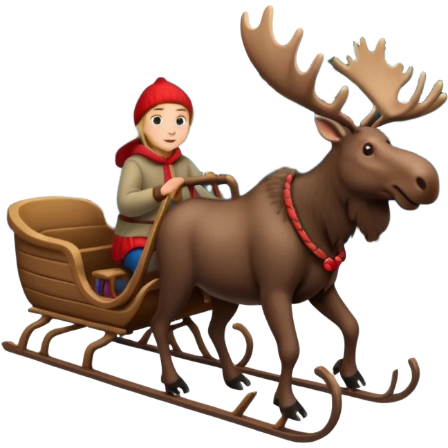Slede getrokken door een eland in een noors dennenbos emoji