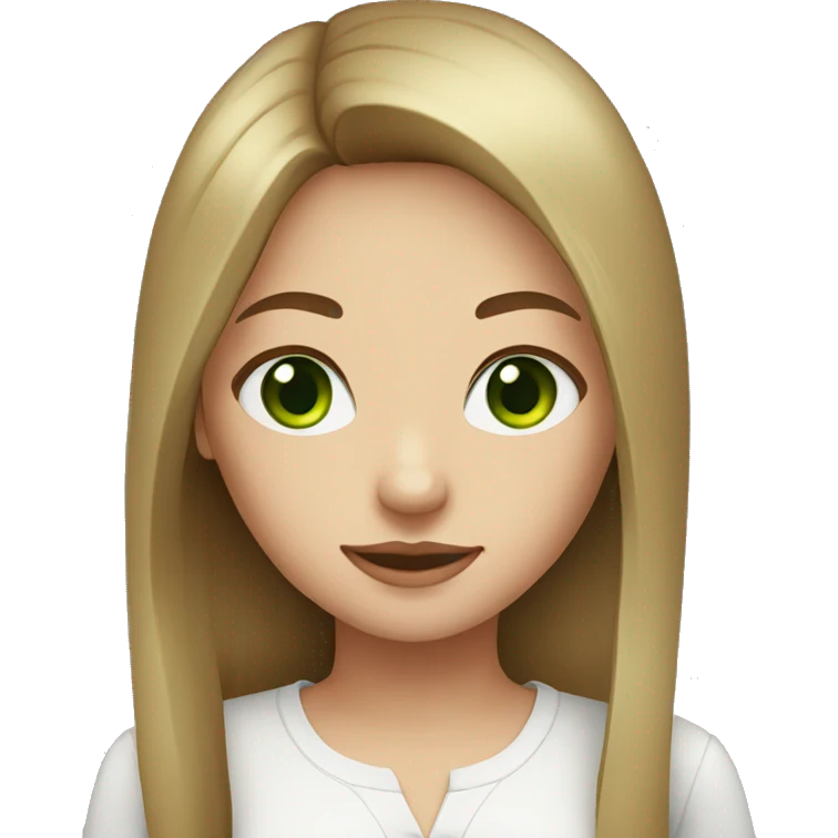 Girl with green eyes and brown long straight hair and white shirt emoji