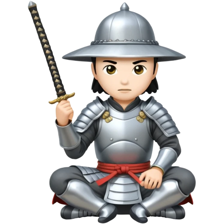 asian white skin Samurais in Hat, Samurai kneeling  emoji