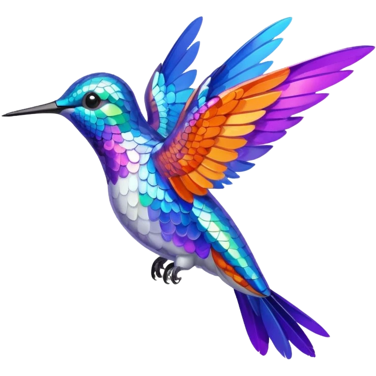 a hummingbird with orange, white, blue, and purple feathers emoji