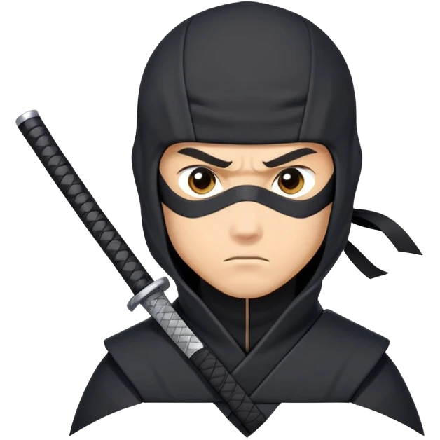 clash-of-clans-aesthetic_-cinematic-mysterious-male-ninja-portrait-emoji, rendered in a flat, vector-style with minimal shading and bold, simplified shapes,   with a head slightly turned revealing intense, focused eyes. the ninja is accompanied by a Ninken dog emoji