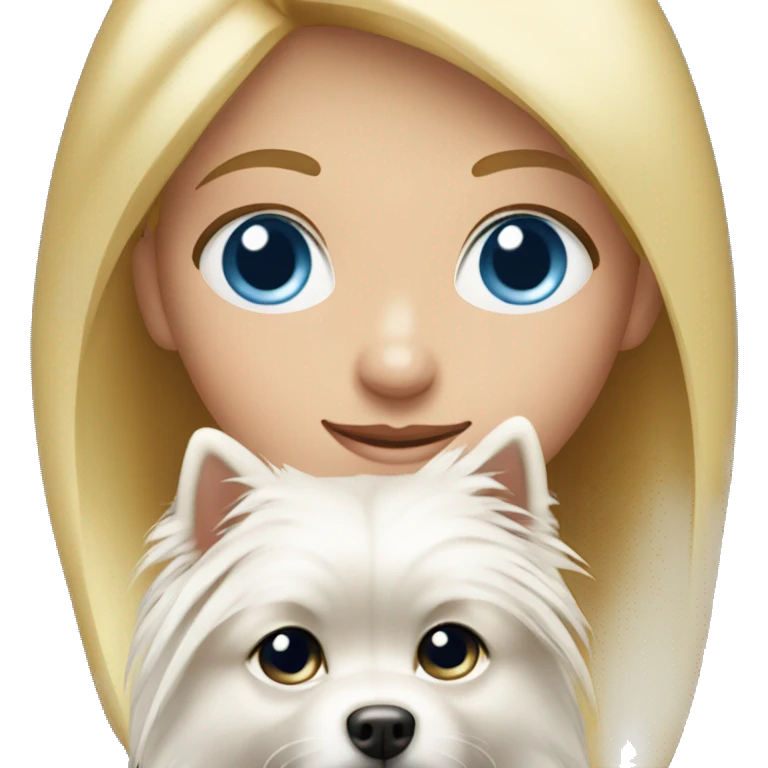 Blonde girl blue eyes holding spitz  emoji