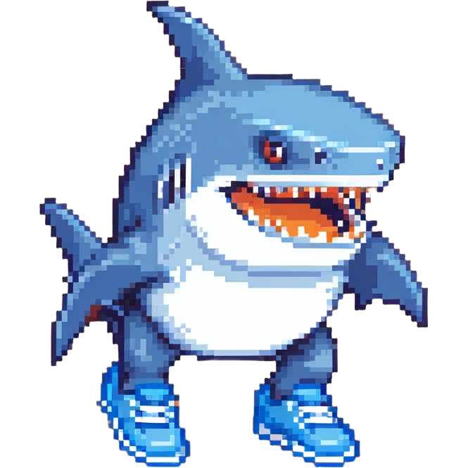 shark with blue shoes pixel art emoji