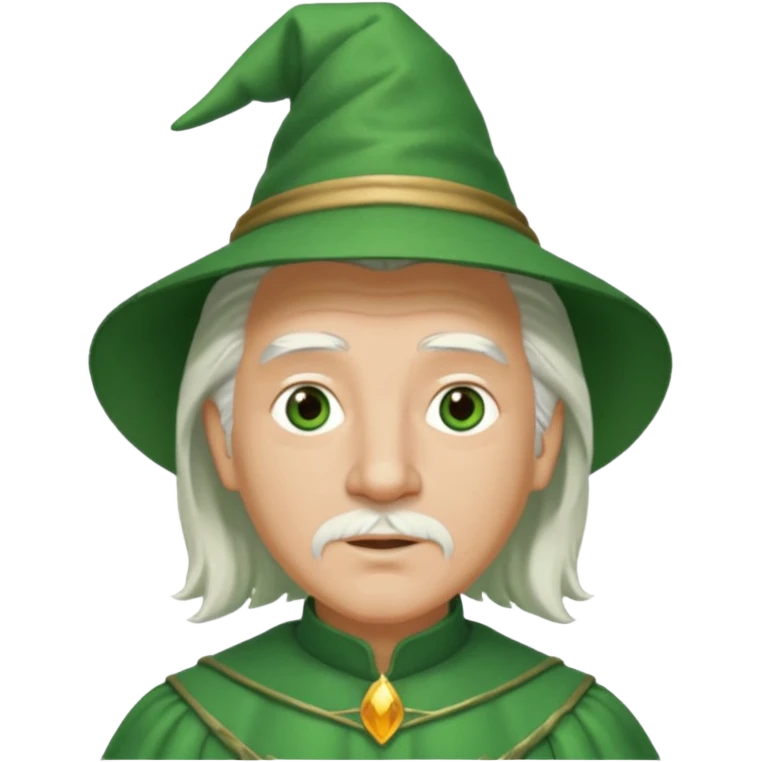 The Wizard from The Wizard of Oz with light skin, brown eyes, white hair, green outfit emoji