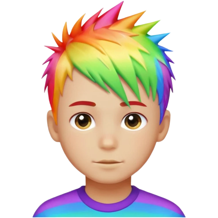 Boy with rainbow streaks — short spiky hair glowing under light. emoji