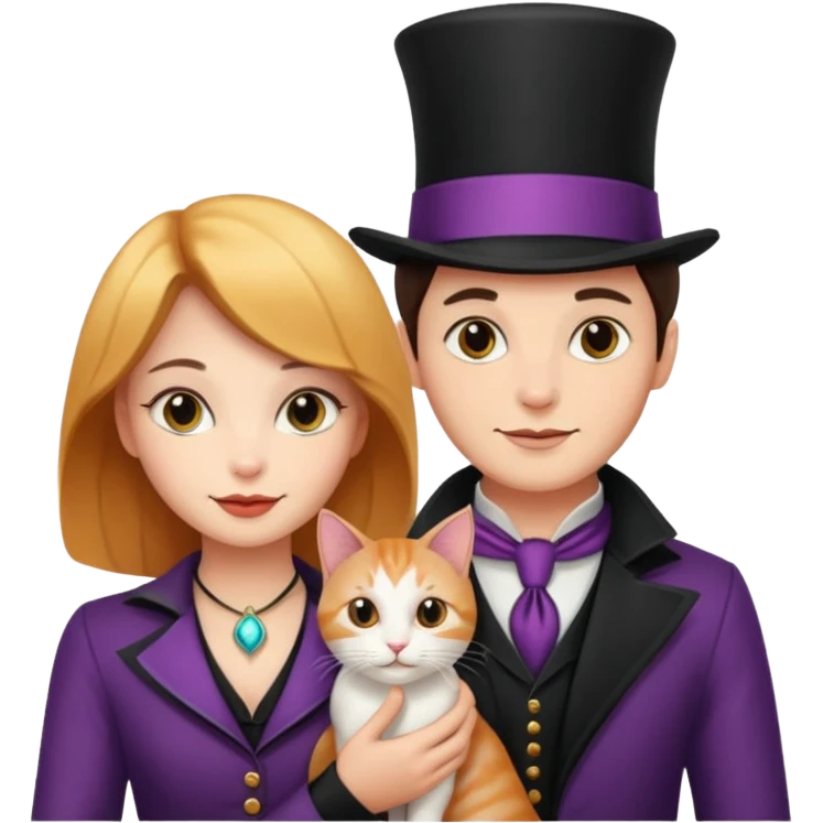 magician couple and their pet cat emoji