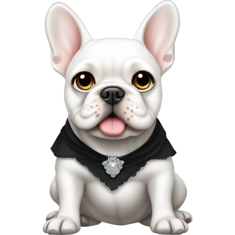 White French bulldog with blue eyes wearing a black dress emoji