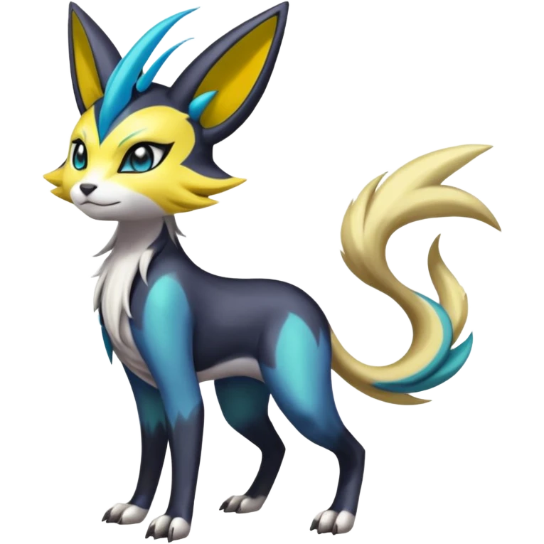 Feral Beautiful Pretty Badass Cool Colorful Painted Asian Graceful Majestic Cool Handsome Meloetta-Renamon-Luxray-Cobalion-Vernid-fusion-hybrid-creature, full body  emoji