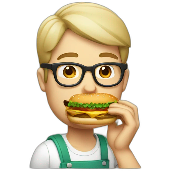 Guy with glasses eating hamburger  emoji