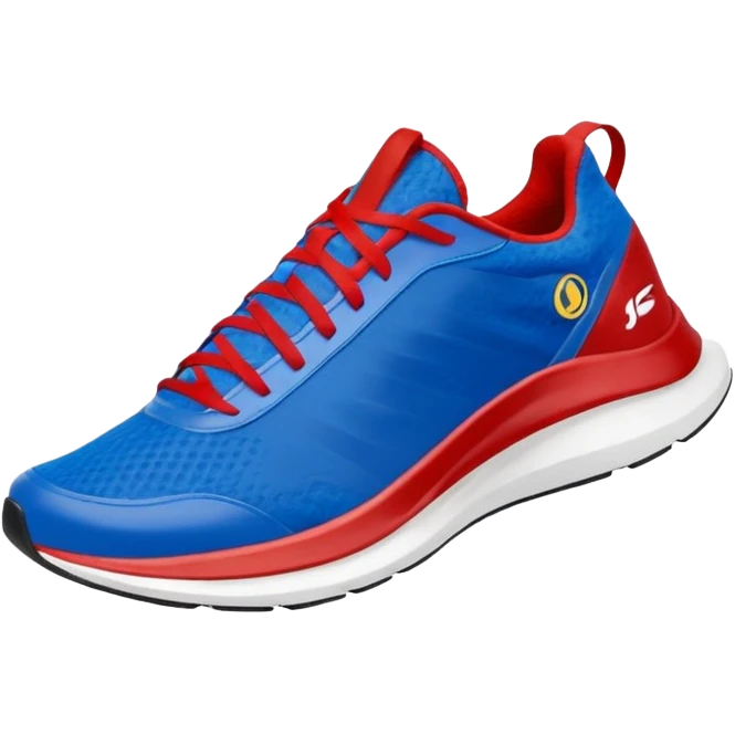  blue upper inspired by Sonic’s fur, with red accents that reference his classic shoes. . The silhouette is sporty and lightweight, suggesting speed, often with streamlined panels and a low-to-mid cut.Should have speed wind behind emoji