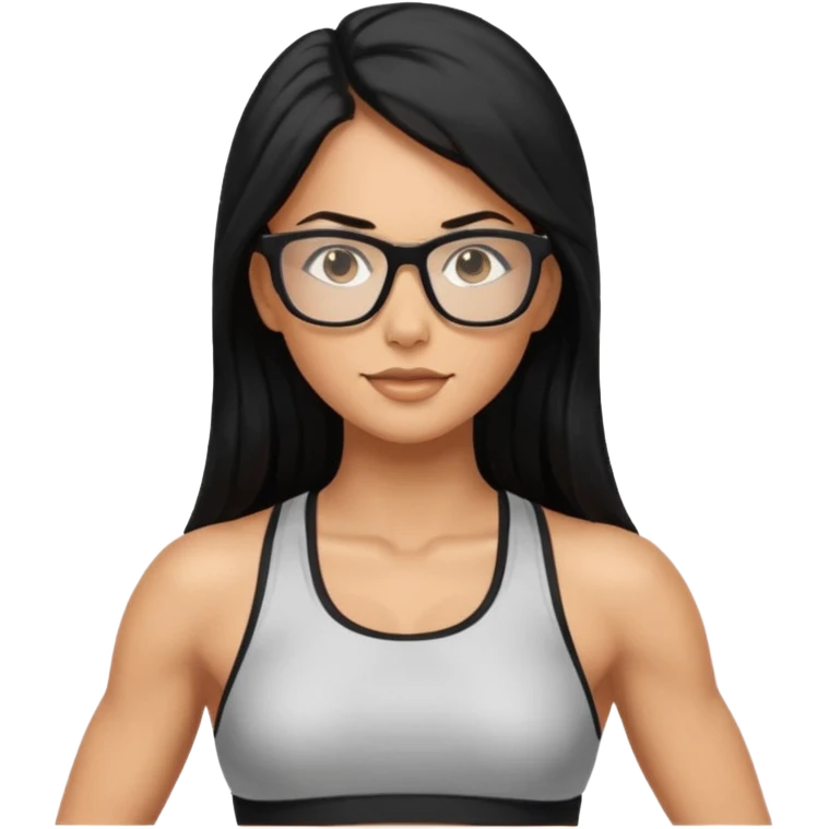 Mujer fitness con lentes y cabello largo negro emoji