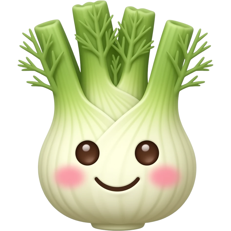 Fenouil rond joues roses qui sourit, yeux marrons emoji