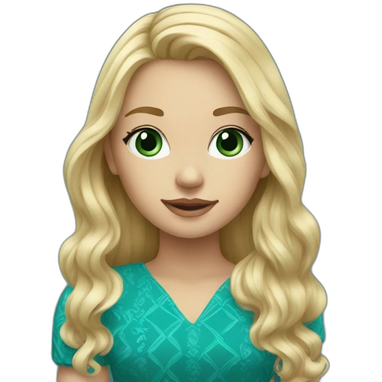 blonde long hair girl in teal pattern dress emoji