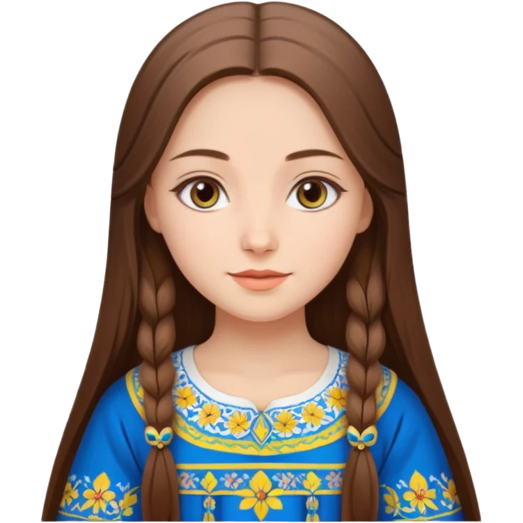 Beautiful girl, brown hair,straight hair, long hair, grey eyes, Ukraine , like ios 18 emoji