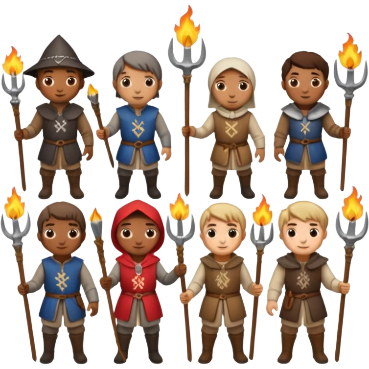 les villageois qui certains ont des fourches d'autres des torches sapé en moyen age emoji